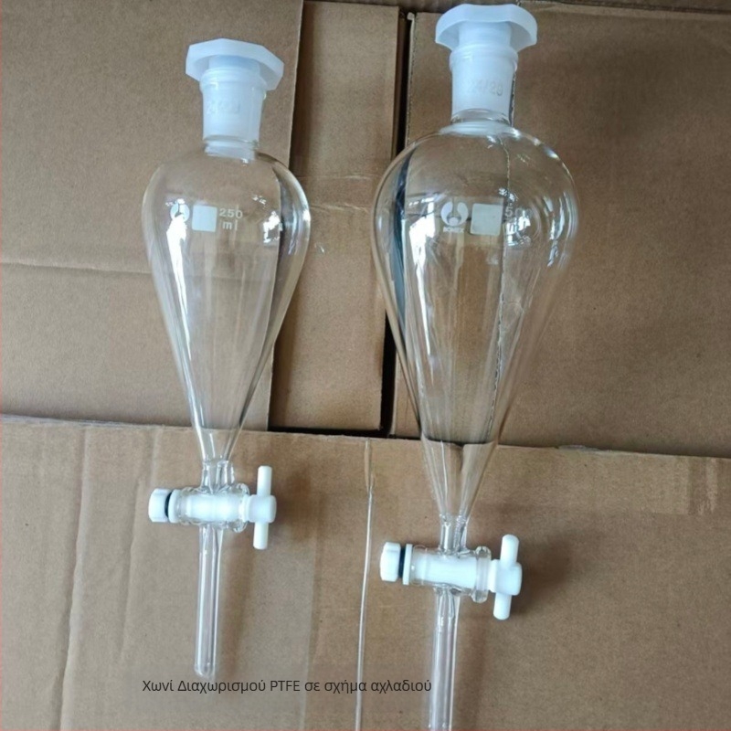 Αχλαδοειδής φιάλη διαχωρισμού, γυάλινη ή PTFE, 60 ml, 125 ml, 250 ml, 500 ml, 1000 ml
