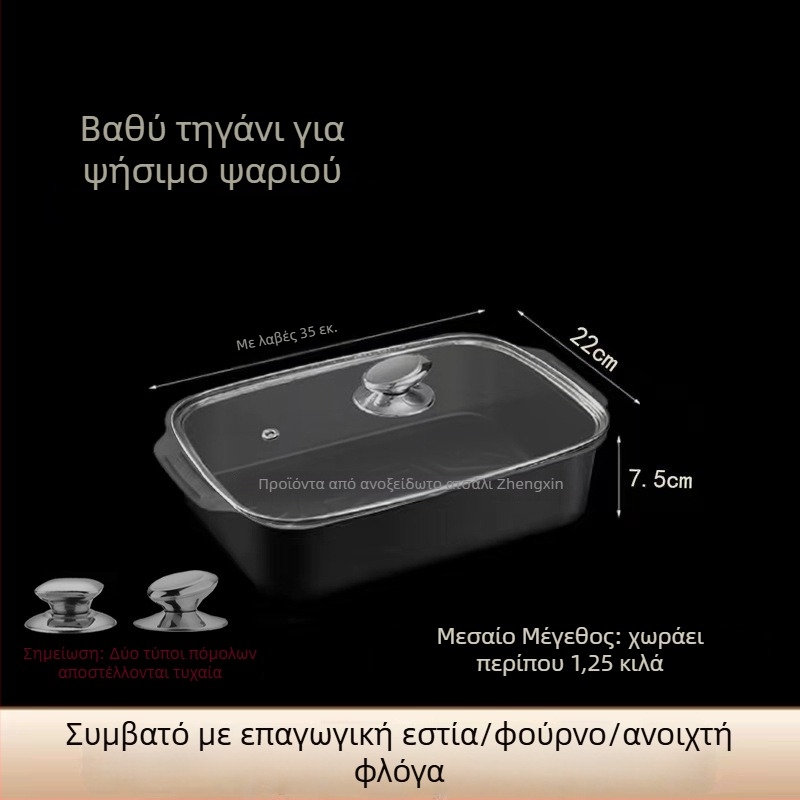 Βαθύ τετράγωνο τηγάνι γκριλ για ψάρι, με αντικολλητική επίστρωση, μεγάλη χωρητικότητα, κατάλληλο για επαγωγικές εστίες, από χάλυβα άνθρακα