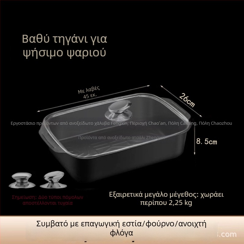 Βαθύ τετράγωνο τηγάνι γκριλ για ψάρι, με αντικολλητική επίστρωση, μεγάλη χωρητικότητα, κατάλληλο για επαγωγικές εστίες, από χάλυβα άνθρακα