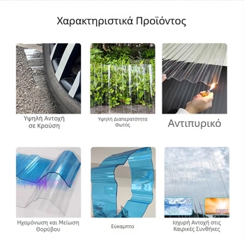 Πολυκαρβονική διαφανής κεραμίδα στεγάστρου τύπου 840 για αυλές, μπαλκόνια, σκιάσεις και θερμοκήπια