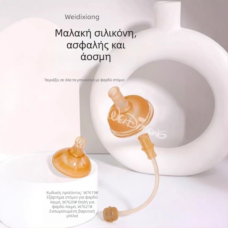 Widie Bear Αξεσουάρ για θηλή και καλαμάκι μπιμπερό, σιλικόνη με νανοασημένιο, ευρύ στόμα, παγκοσμίως συμβατά