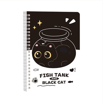 Black Cat Carbon Α5 Σπιράλ Σημειωματάριο με παχιά χάρτια για προστασία των ματιών, γραμμωμένες και κενές σελίδες, 60 σελίδες, για μαθητές