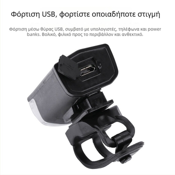 Μπροστινό φανάρι ποδηλάτου με USB επαναφόρτιση, υψηλή φωτεινότητα για νυχτερινή οδήγηση, ορεινό ποδήλατο, μοντέλο 2255