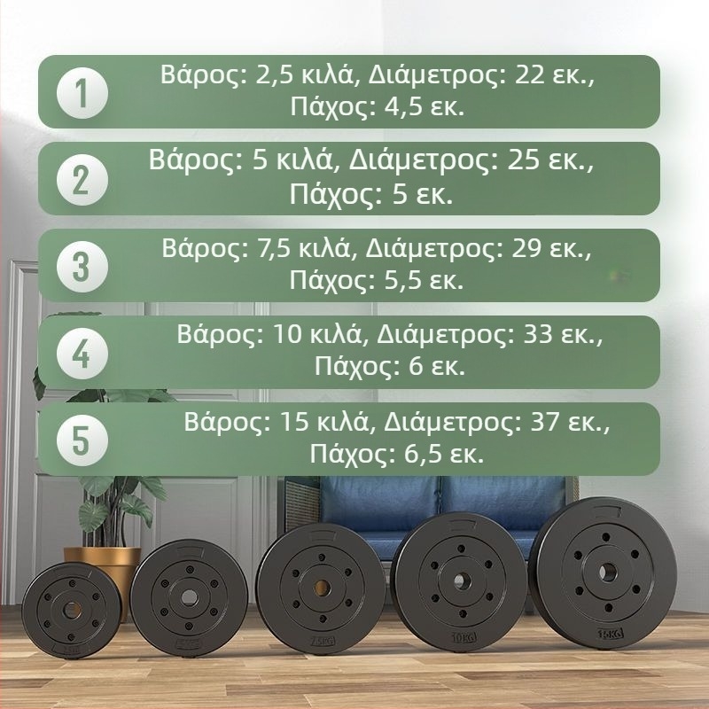 Χρωματιστές οικολογικά φιλικές δίσκοι βαρών για μπάρα με μικρή οπή, συμβατές με 5 kg, 7,5 kg και 15 kg για γυμναστική