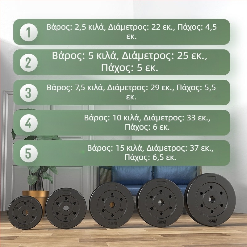 Χρωματιστές οικολογικά φιλικές δίσκοι βαρών για μπάρα με μικρή οπή, συμβατές με 5 kg, 7,5 kg και 15 kg για γυμναστική