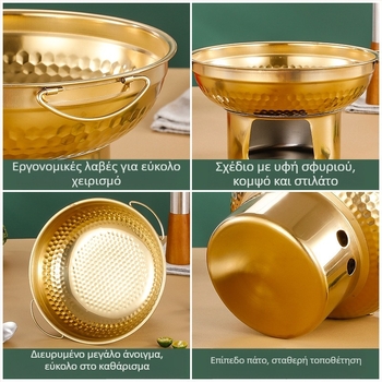 Ανοξείδωτη κατσαρόλα σε χρυσή απόχρωση, Thai Tom Yum Goong για κατσαρόλα βρασμού και ξηρή κατσαρόλα, με κρέας βοδινού και σταθερό αλκοολικό εστιάκι