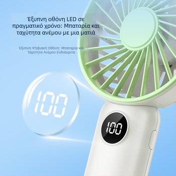 USB χειροκίνητος μίνι ανεμιστήρας με ψηφιακή οθόνη, φορητός επιτραπέζιος ανεμιστήρας, 3 λεπίδες, ενσωματωμένη μπαταρία
