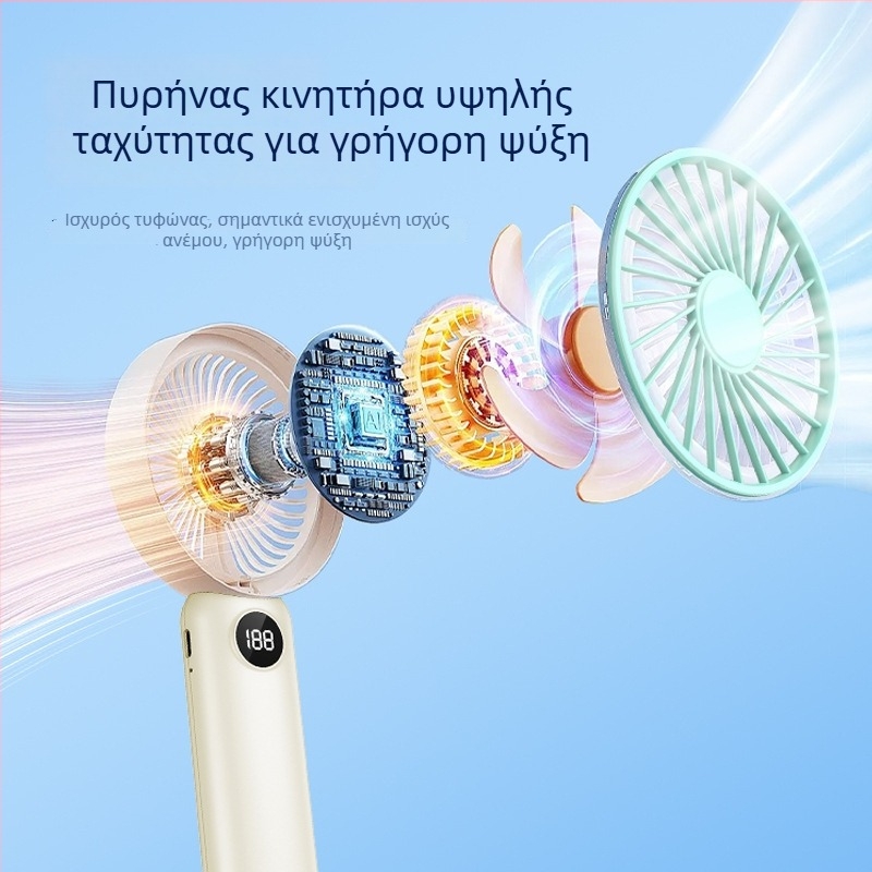 USB χειροκίνητος μίνι ανεμιστήρας με ψηφιακή οθόνη, φορητός επιτραπέζιος ανεμιστήρας, 3 λεπίδες, ενσωματωμένη μπαταρία