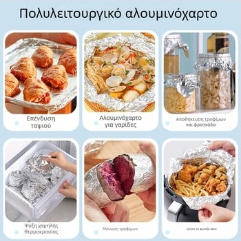Εμπορικό μεγάλο ρολό αλουμινίου για μπάρμπεκιου και παράδοση φαγητού, μονωμένο και παχυσμένο, 613/615, πλάτος 30-45 cm, πάχος 20 μm