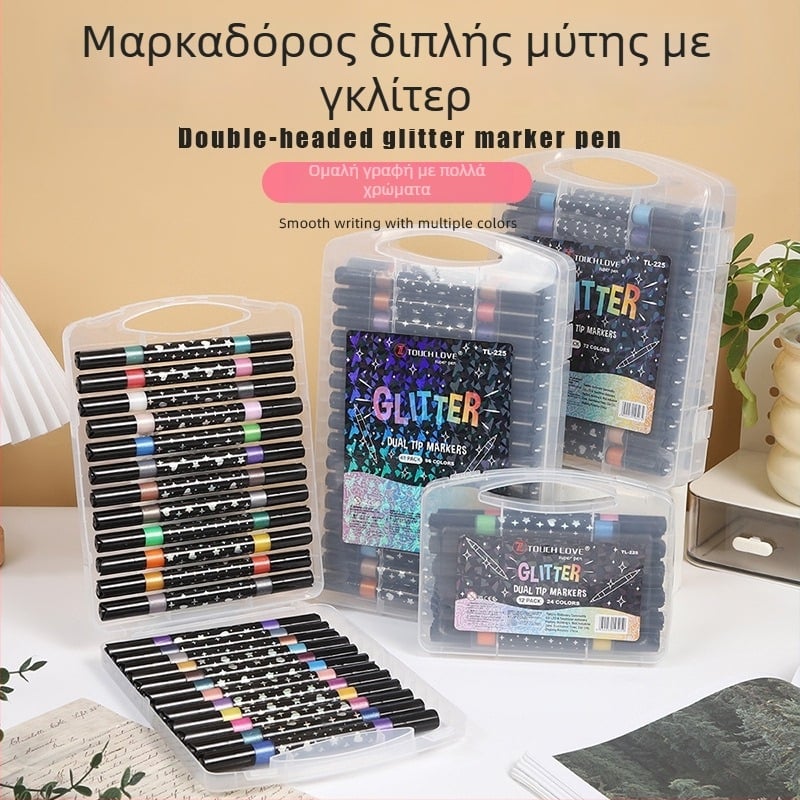 Μαρκαδόρος με δύο άκρα, γκλίτερ με απαλό άκρο για ακουαρέλα, κατάλληλος για μαθητές Δημοτικού, με σκόνη γκλίτερ, μαρκαδόρος επισήμανσης