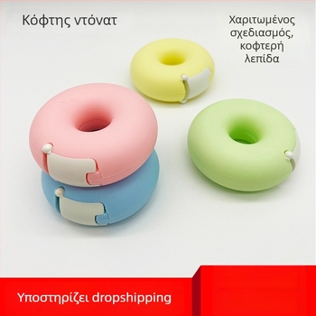 Φορητός διανομέας ταινιών σε σχήμα ντόνατ με διαφανή κόφτη, χαρτικά με χαρακτήρες κινουμένων σχεδίων για γραφείο και μελέτη