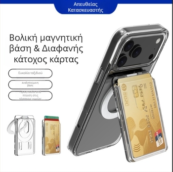 Θήκη iPhone με βάση, διαφανές μαγνητικό πορτοφόλι καρτών, κάθετος υποδοχής καρτών, φορητή πολυλειτουργική βάση, πολυκαρβονικό