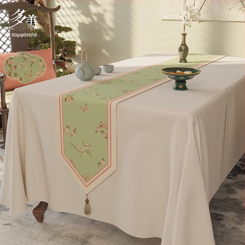 Αδιάβροχο σημαία τραπεζιού με μοτίβο brocade λουλουδιών, ζεν τελετή τσαγιού, πολυτελής τραπεζομάντηλο για τσάι, μακριή πετσέτα τσαγιού
