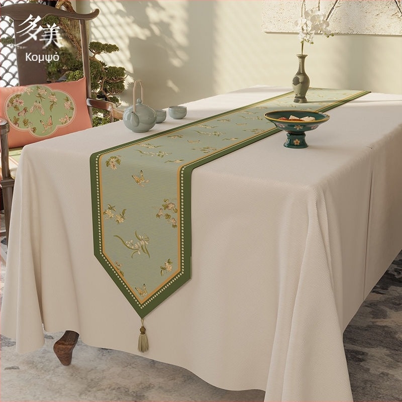 Αδιάβροχο σημαία τραπεζιού με μοτίβο brocade λουλουδιών, ζεν τελετή τσαγιού, πολυτελής τραπεζομάντηλο για τσάι, μακριή πετσέτα τσαγιού