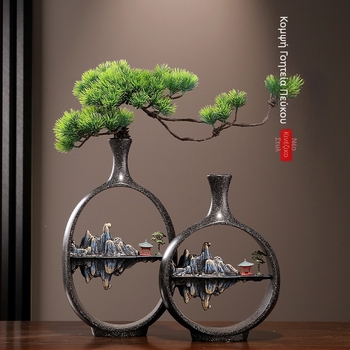 Βάζο Welcoming Pine σε νέο κινεζικό στυλ, Zen διακόσμηση για σαλόνι, χολ, έπιπλο τηλεόρασης, ραφιέρα επίδειξης, γραφείο και αίθουσα τσαγιού