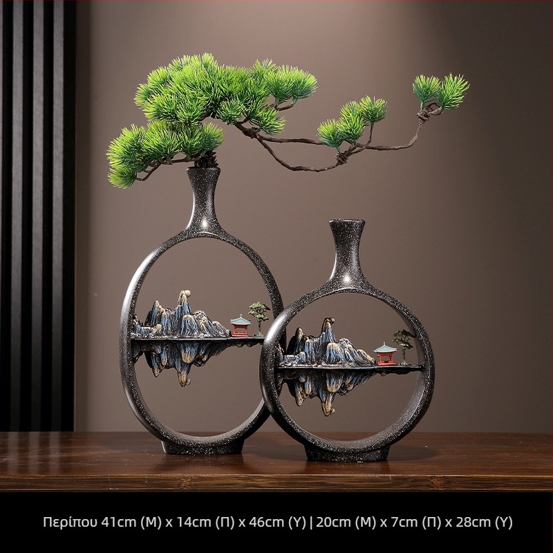 Βάζο Welcoming Pine σε νέο κινεζικό στυλ, Zen διακόσμηση για σαλόνι, χολ, έπιπλο τηλεόρασης, ραφιέρα επίδειξης, γραφείο και αίθουσα τσαγιού