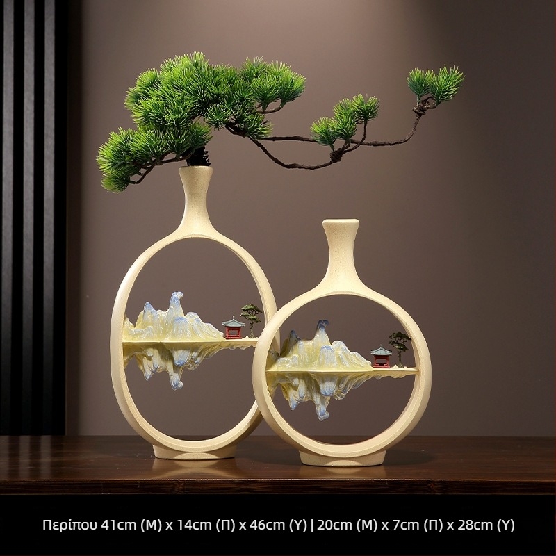 Βάζο Welcoming Pine σε νέο κινεζικό στυλ, Zen διακόσμηση για σαλόνι, χολ, έπιπλο τηλεόρασης, ραφιέρα επίδειξης, γραφείο και αίθουσα τσαγιού