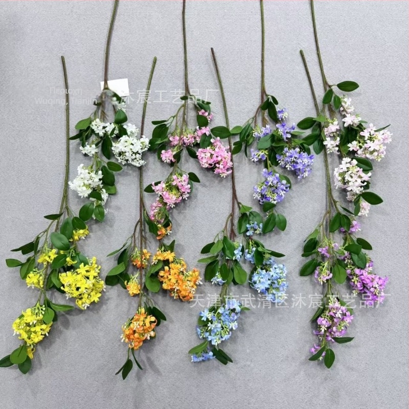 Τεχνητό lilac με φύλλα και osmanthus, διακόσμηση σπιτιού, ανθοδέσμη, αξεσουάρ φωτογράφισης, πράσινο τεχνητό φυτό