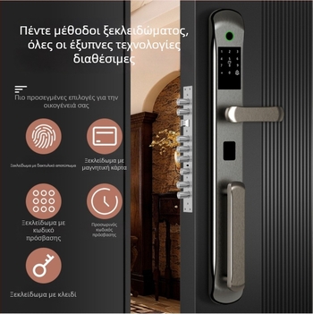 Κλειδαριά με αποτύπωμα για διπλή πόρτα βίλας, λαβή από κράμα ψευδαργύρου, κωδικός προστασίας και επεκτεινόμενο πάνελ από ανοξείδωτο χάλυβα