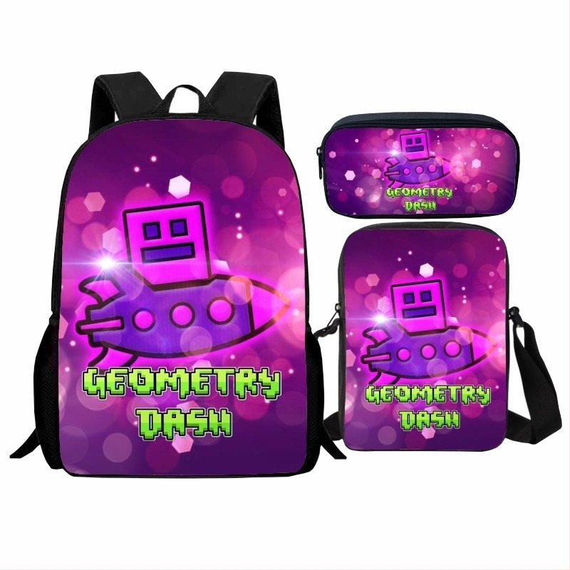 Σετ Geometry Dash για μαθητές: εκτυπωμένο γεωμετρικό μοτίβο, περιλαμβάνει σακίδιο, τσάντα ώμου και θήκη μολυβιών