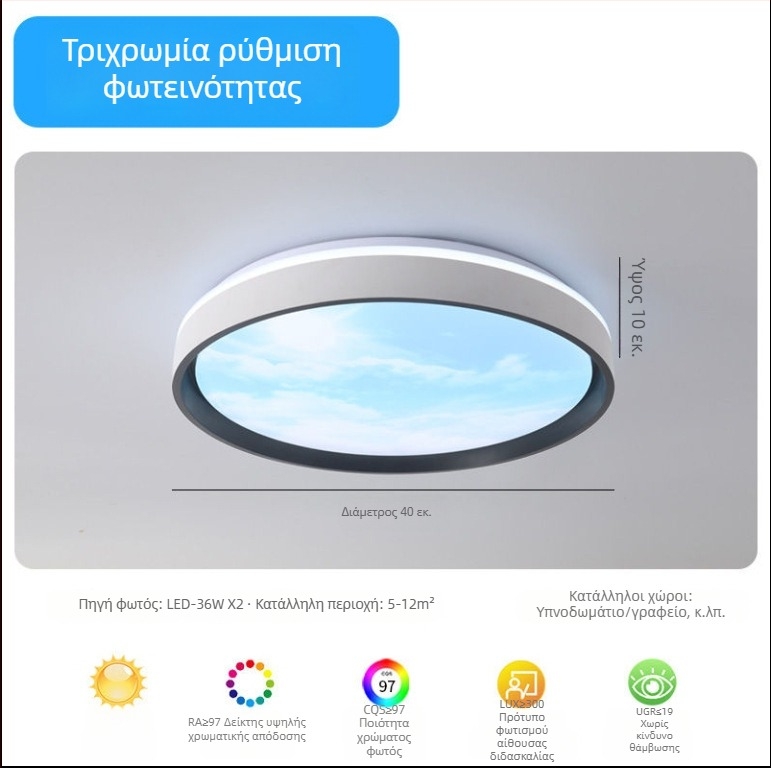 Ενσωματωμένος οροφικός φωτισμός Sky Light για κουζίνα και μπάνιου, γαλάζιο φως ουρανού