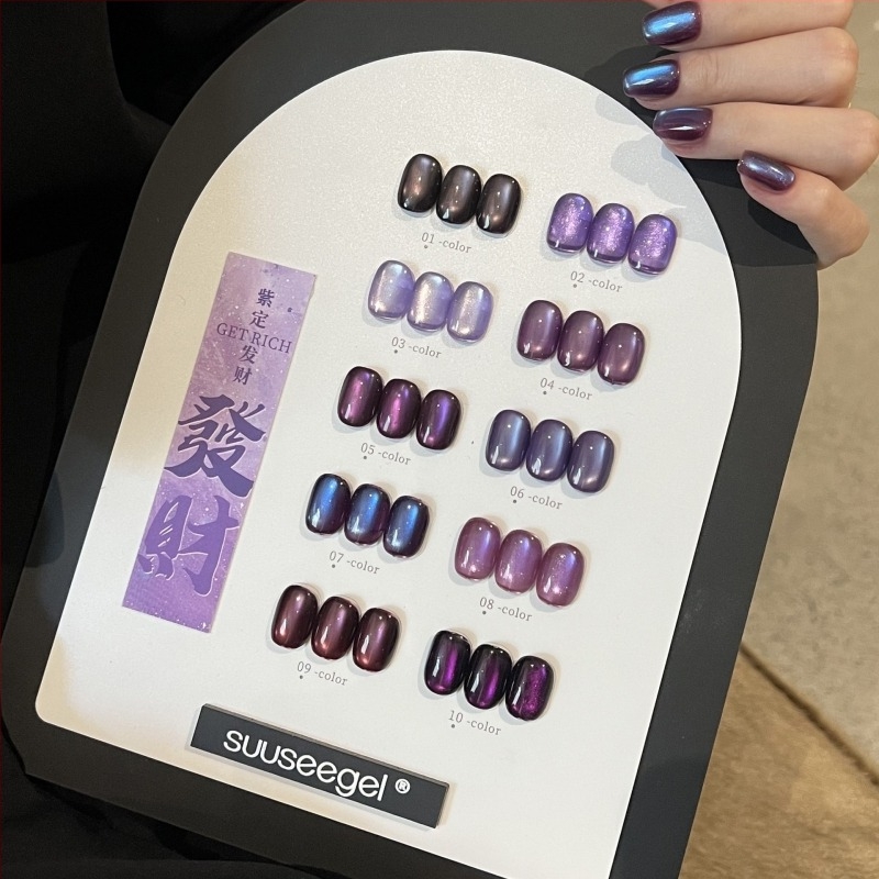 Σετ 10 χρωμάτων gel νυχιών Cat Eye με καφέ βάση