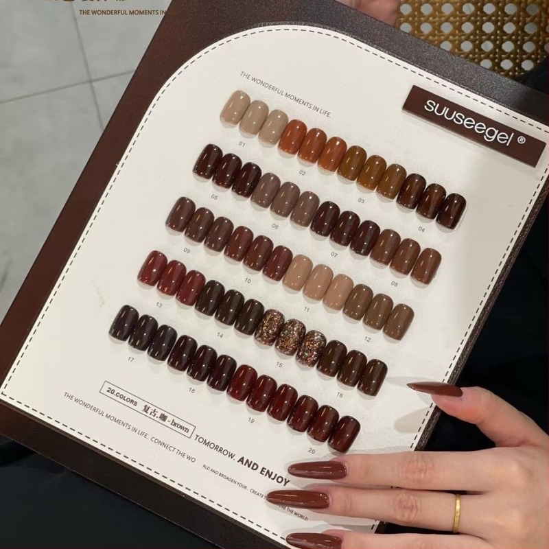 Σετ 10 χρωμάτων gel νυχιών Cat Eye με καφέ βάση