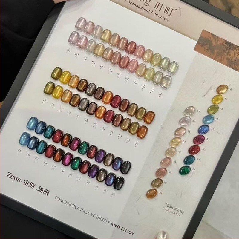 Σετ 10 χρωμάτων gel νυχιών Cat Eye με καφέ βάση