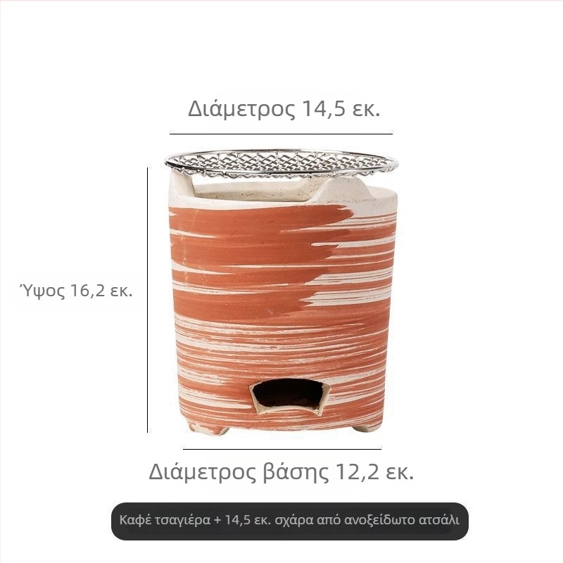 Σετ κεραμικής εστίας με άνθρακα για εξωτερική μαγειρική — μπάρμπεκιου, κατσαρόλα και βρασμό τσαγιού γύρω από την εστία