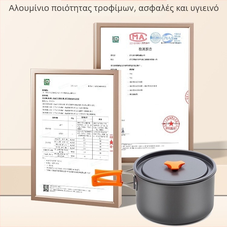 Σετ εξοπλισμού υπαίθριου μαγειρέματος και κουζίνας κατασκήνωσης — φορητή σόμπα με φιάλη καυσίμου, σετ κατσαρολών και βραστήρας