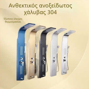 Σετ ντους από ανοξείδωτο χάλυβα 304 με ψηφιακή οθόνη, σετ ντους επιφανειακής τοποθέτησης, μαύρη κεφαλή βροχής, τοίχο-στηριζόμενο