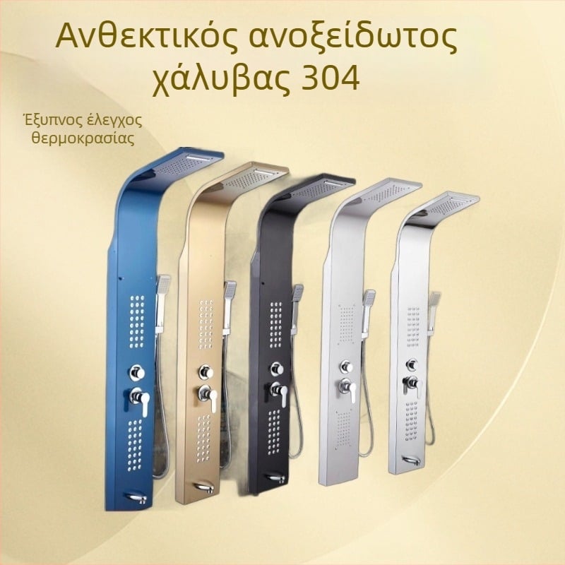 Σετ ντους από ανοξείδωτο χάλυβα 304 με ψηφιακή οθόνη, σετ ντους επιφανειακής τοποθέτησης, μαύρη κεφαλή βροχής, τοίχο-στηριζόμενο
