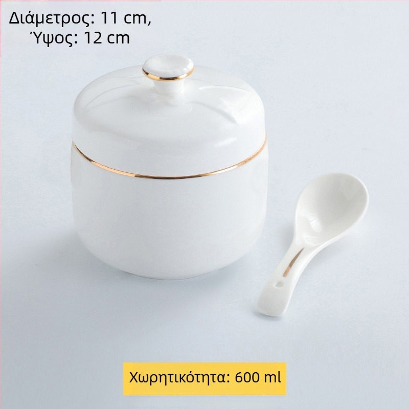 Κεραμικό μπολ για μαγείρεμα σε υδατικό μπάνιο με χρυσή άκρη, διπλό καπάκι και διπλά χέρια, μπολ για bird's nest και ατμισμένα αυγά, οικιακή χρήση