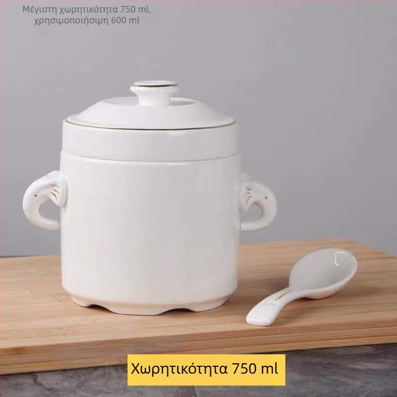 Κεραμικό μπολ για μαγείρεμα σε υδατικό μπάνιο με χρυσή άκρη, διπλό καπάκι και διπλά χέρια, μπολ για bird's nest και ατμισμένα αυγά, οικιακή χρήση