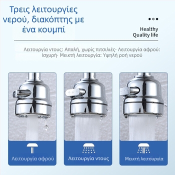 Βρύση κουζίνας με προστασία από πιτσιλίσματα, εκτεταμένο στόμιο, πίεση ενισχυμένη, περιστροφή 360°, έλεγχος με μια λαβή