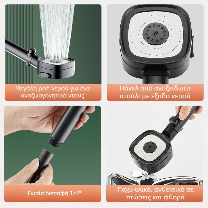 Κεφαλή ντους με πίεση, ABS, λειτουργία βροχής, αυτοεγκατάσταση, συμβατό με θερμαντήρα νερού, μοντέρνος μινιμαλιστικός σχεδιασμός, τετράγωνο σχήμα