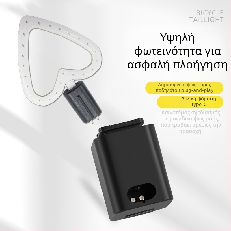 LED πίσω φως για ποδήλατο δρόμου με ρέουσες LED λωρίδες και αντικαταστάσιμα τμήματα, συνδεόμενο και επαναφορτιζόμενο, για νυχτερινή οδήγηση