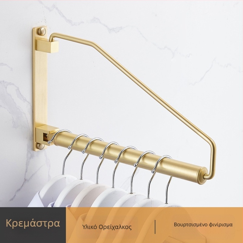 Νορδικός εκλεπτυσμένος ολόχαλκος εξοπλισμός μπάνιου: ράγα πετσετών και ράφι αποθήκευσης, χρυσή επίστρωση, σετ έξι τεμαχίων