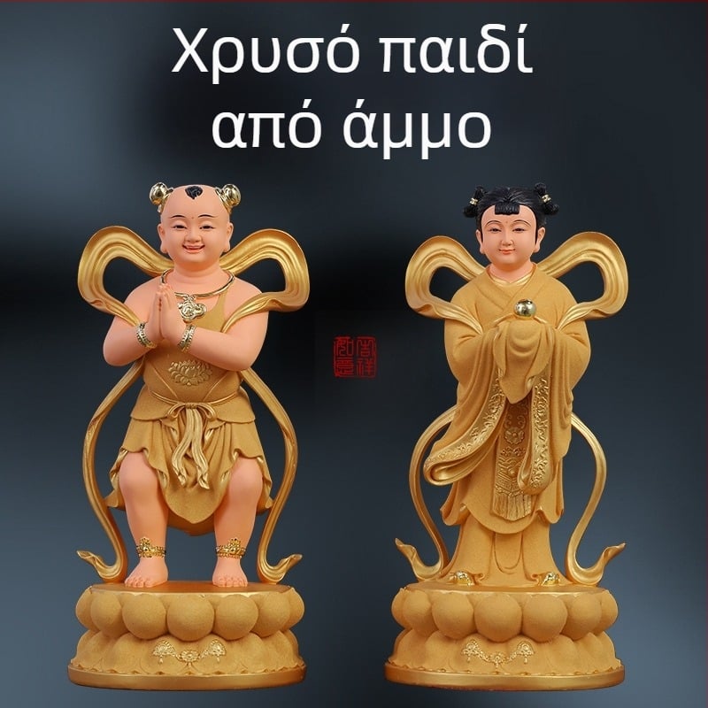 Άγαλμα Γουανίν με Χρυσό Αγόρι και Νεφρί Κορίτσι, Διακόσμηση Οικίας για Ευημερία με Αριστερούς και Δεξίους Συντρόφους