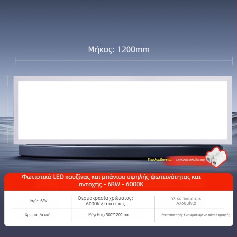 Εντοιχισμένο LED επίπεδο πάνελ οροφής, 600×1200 mm και 300×1200 mm, αλουμινένιο πλαίσιο σε γυψοσανίδα, ενσωματωμένο