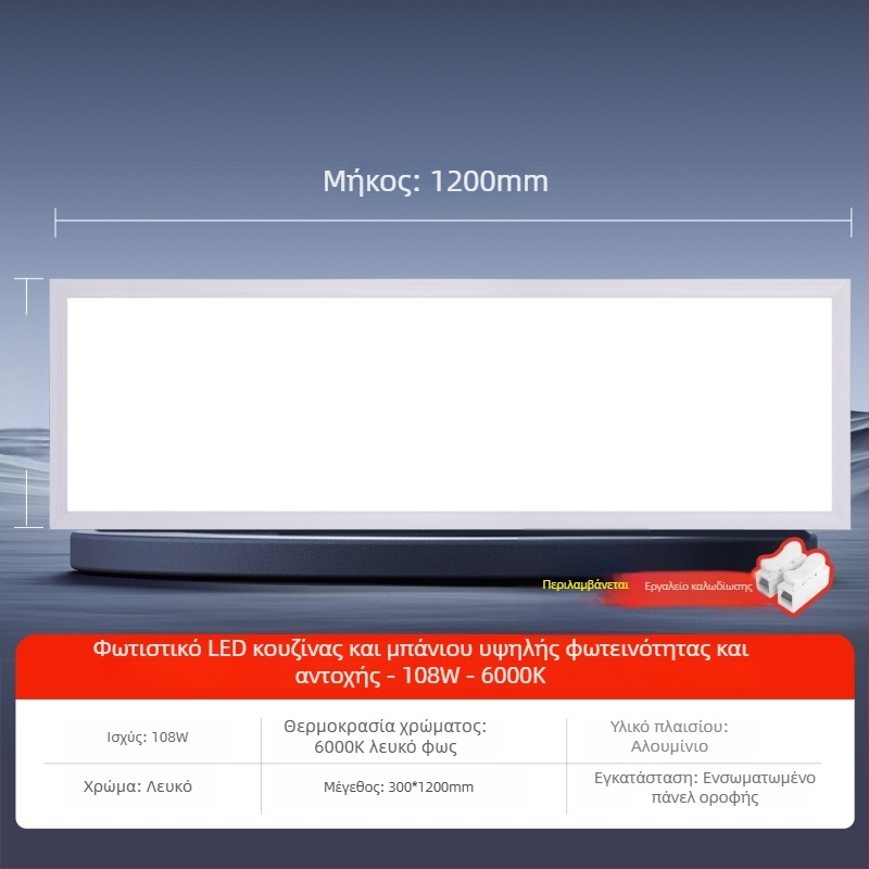 Εντοιχισμένο LED επίπεδο πάνελ οροφής, 600×1200 mm και 300×1200 mm, αλουμινένιο πλαίσιο σε γυψοσανίδα, ενσωματωμένο