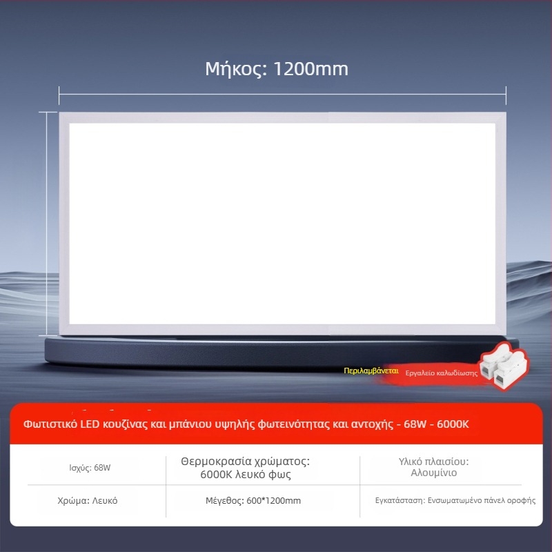Εντοιχισμένο LED επίπεδο πάνελ οροφής, 600×1200 mm και 300×1200 mm, αλουμινένιο πλαίσιο σε γυψοσανίδα, ενσωματωμένο