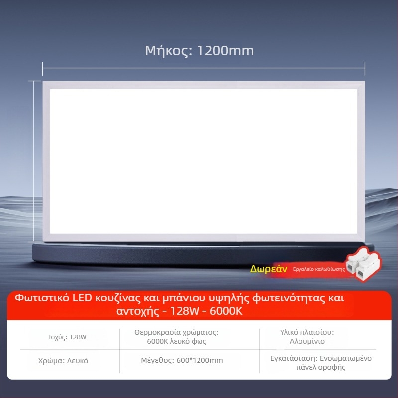Εντοιχισμένο LED επίπεδο πάνελ οροφής, 600×1200 mm και 300×1200 mm, αλουμινένιο πλαίσιο σε γυψοσανίδα, ενσωματωμένο