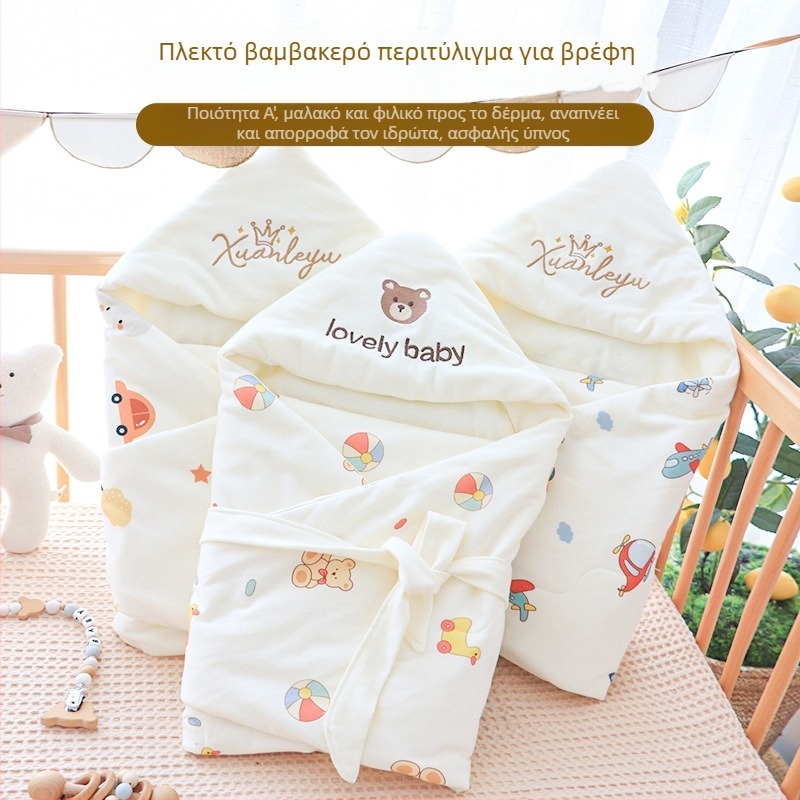 Βρεφική κουβέρτα αγκαλιάς από 100% βαμβάκι, για νεογνά 0–3 μηνών, τεσσάρων εποχών, με σχέδιο ζωάκια, γέμισμα βελούδινου βαμβακιού