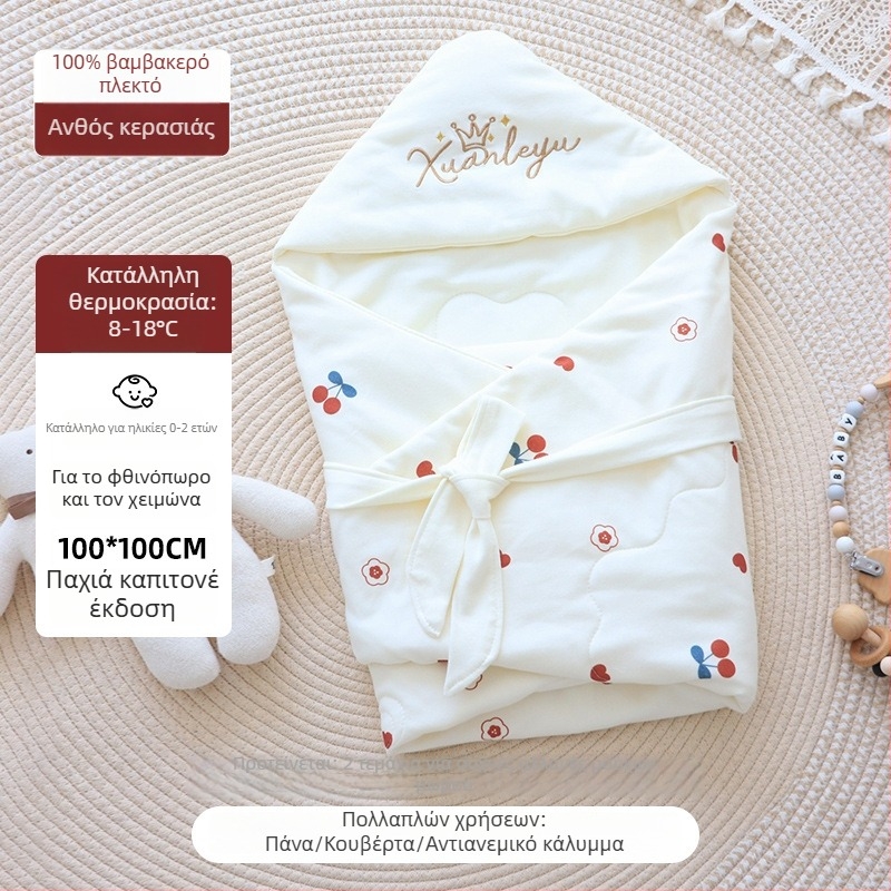 Βρεφική κουβέρτα αγκαλιάς από 100% βαμβάκι, για νεογνά 0–3 μηνών, τεσσάρων εποχών, με σχέδιο ζωάκια, γέμισμα βελούδινου βαμβακιού
