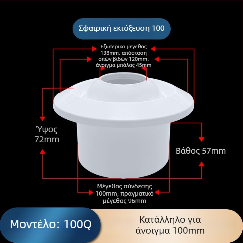 ABS σφαιρικός αεραγωγός εξόδου αέρα για κεντρικό κλιματισμό με ρυθμιζόμενη βαλβίδα