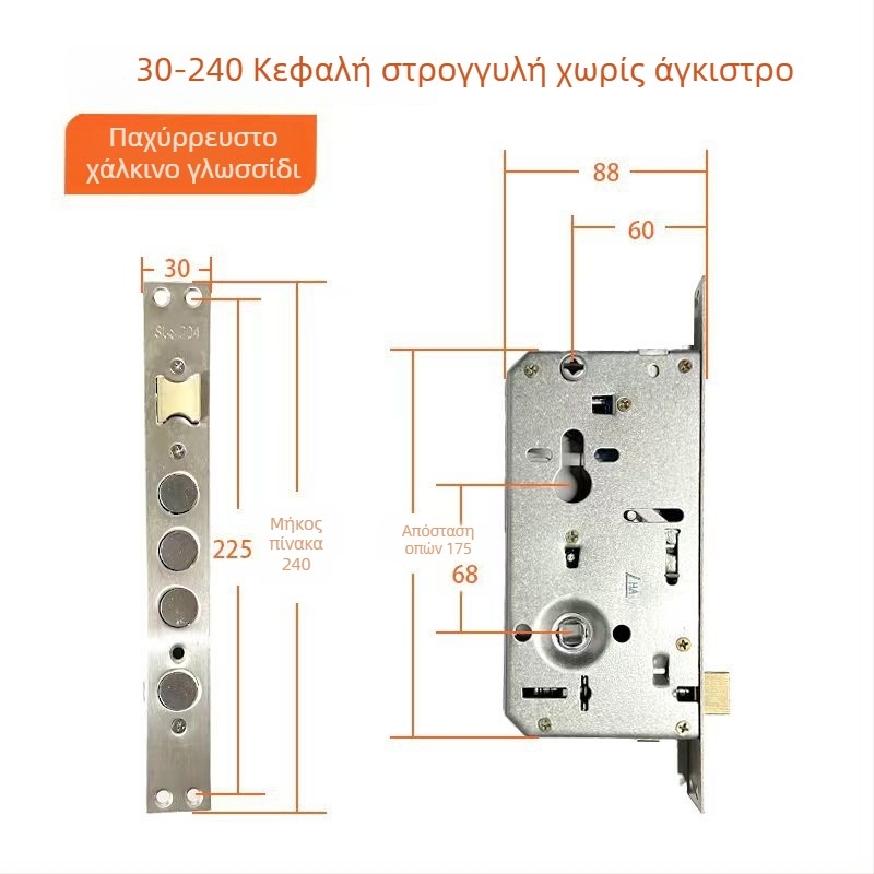 Σώμα κλειδώματος πόρτας ασφαλείας: τετράγωνη κεφαλή 24.240, κυκλική κεφαλή 30.240, μονοζωνικός και διπλός ζωνών μηχανισμός, τύπος universal