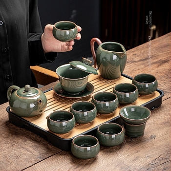 Ge Kiln Ice Crack Glaze Kung Fu Tea Set με γαϊβάν, τσαγιέρα και πορσελάνινα φλυτζάνια για οικιακή χρήση και σε γραφείο