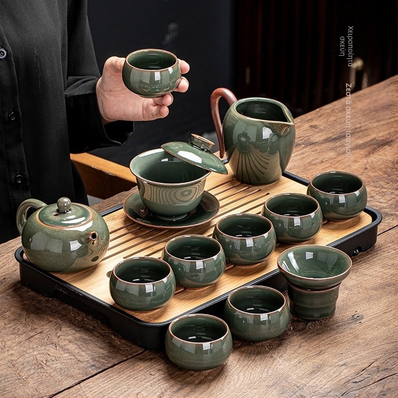 Ge Kiln Ice Crack Glaze Kung Fu Tea Set με γαϊβάν, τσαγιέρα και πορσελάνινα φλυτζάνια για οικιακή χρήση και σε γραφείο