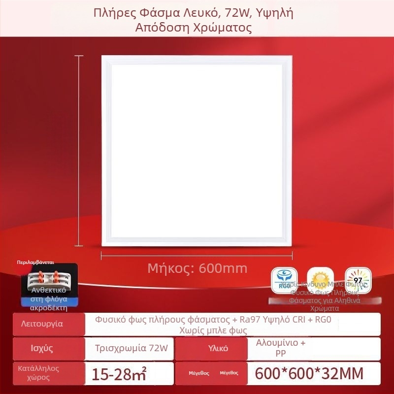LED επίπεδη πάνελ φωτιστικό 600×600, πλήρες φάσμα, οροφή από αλουμίνιο για γραφείο, κουζίνα και μπάνιο